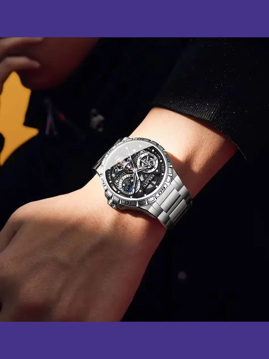 Gelatu Herrenuhr Automatisch mit Silber Metallarmband