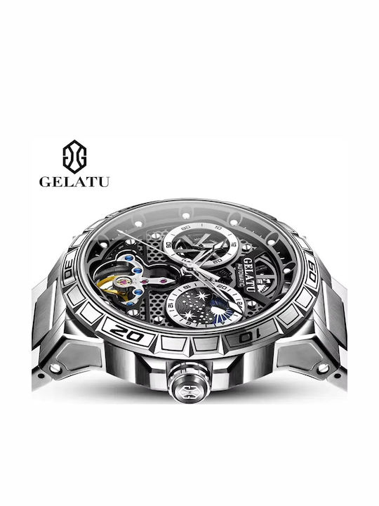 Gelatu Herrenuhr Automatisch mit Silber Metallarmband