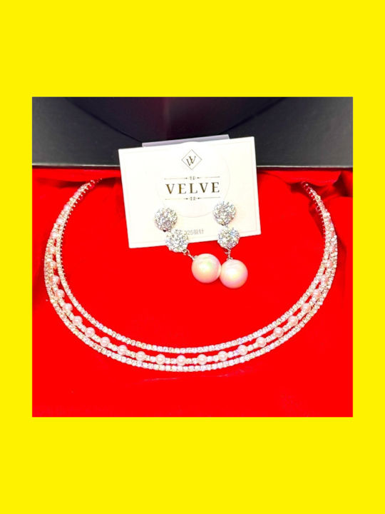 Velve Колие с дизайн Сърце от Стомана с Перли & Циркон
