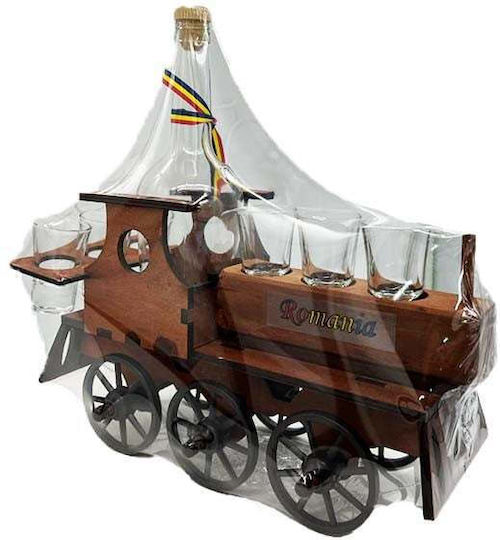 Minibar Set Holz-Train-Form Flaschenhalter 6 Gläser Bottega Fumé Grappa