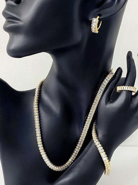 Velve Set with Necklace , Earrings & Ring from Gold with Stones Velve Set with Necklace , Earrings & Ring from Gold with Stones