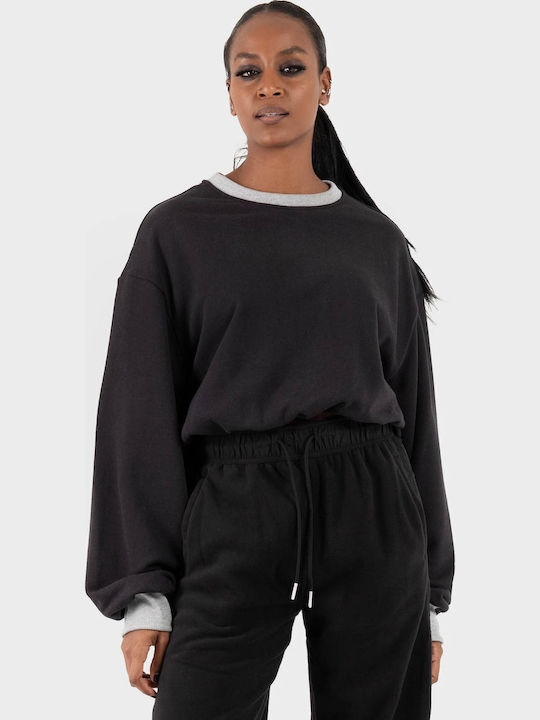 Blouse Women's Crop Top Cotton Long Sleeve Black