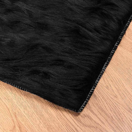 vidaXL Teppich Rechteckig Leder Schwarz