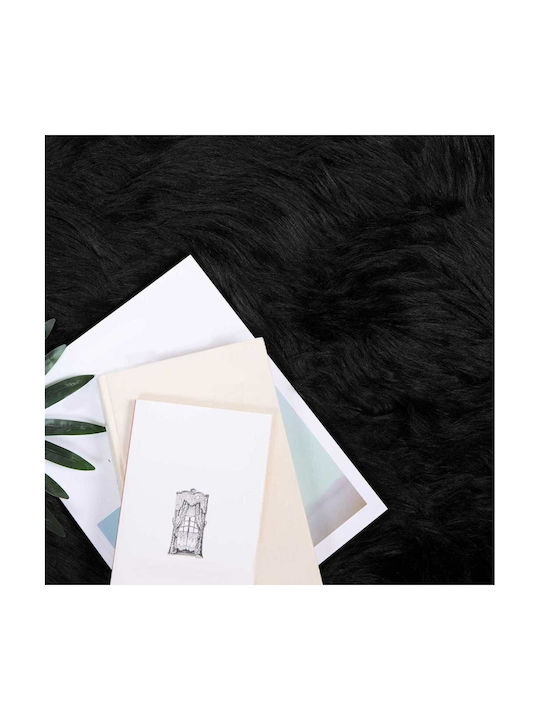 vidaXL Rug Rectangular Leather Black