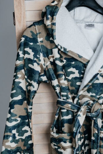 Carmel Kids Hooded Bathrobe Green Camouflage
