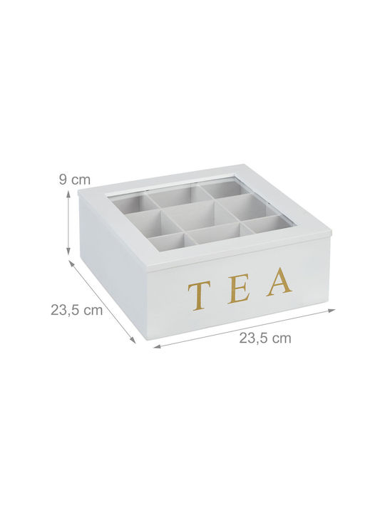 Relaxdays Caseta Pentru Ceai Cu Capac Din Lemn Alb 23,5x9x23,5cm