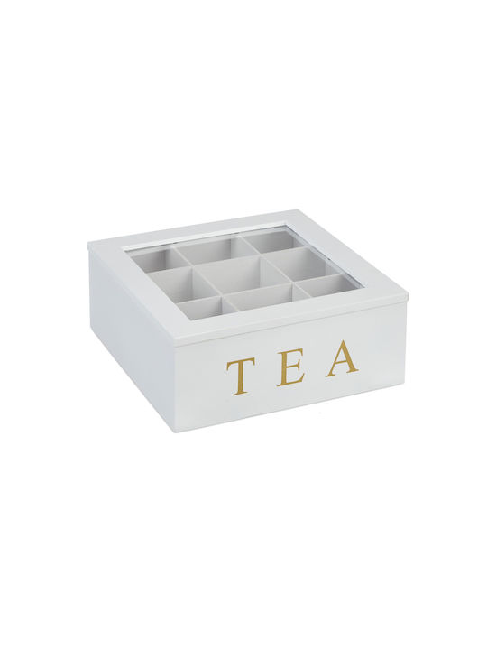 Relaxdays Caseta Pentru Ceai Cu Capac Din Lemn Alb 23,5x9x23,5cm