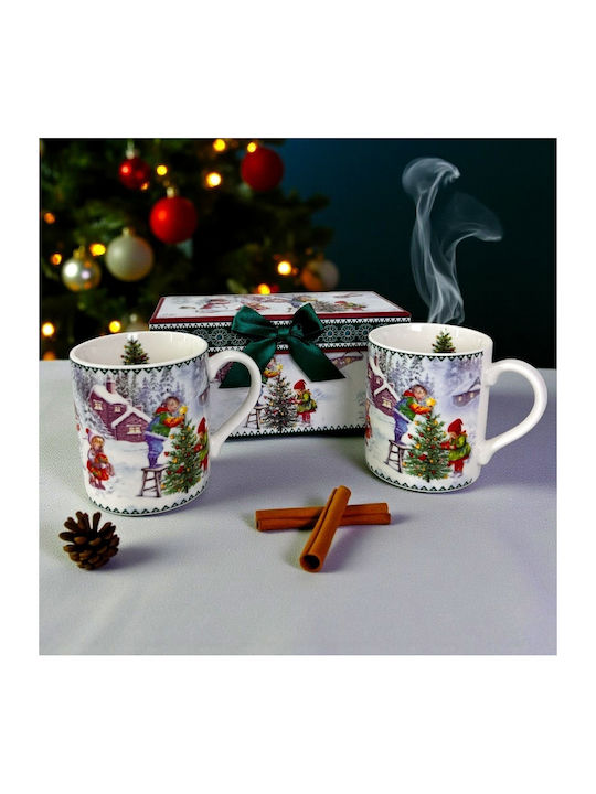 Velve Set Ornamente de Crăciun Căni Ceramice Verde 2buc