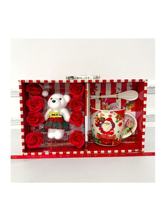 Velve Ornament de masă de Crăciun Cană Ceramic Roșu L28xW17xD10cm.