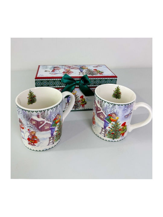 Velve Set Ornamente de Crăciun Căni Ceramice Verde 2buc