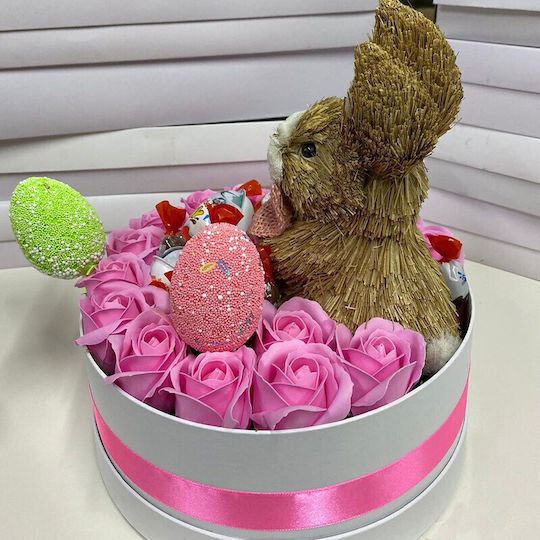 Sweet Easter Gift White Round Box Soap Roses Kinder Joy Easter Bunny Figurine