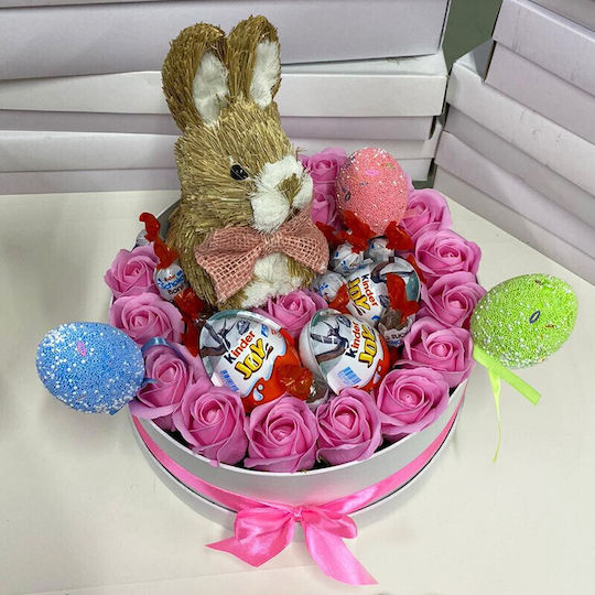 Sweet Easter Gift White Round Box Soap Roses Kinder Joy Easter Bunny Figurine