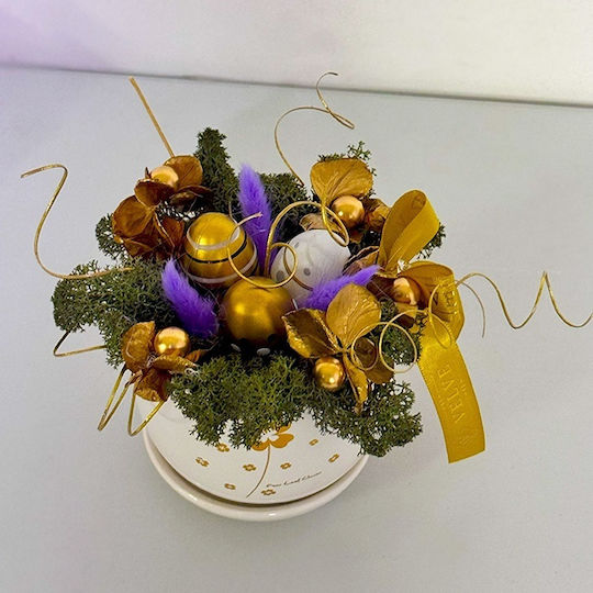 Aranjament Floral Cu Sclipici În Vază Ceramica În Formă De Cupă Lagurus Licheni Stabilizați Ouă Decorative Plante Artizanale Verzi 16 X 7 Cm