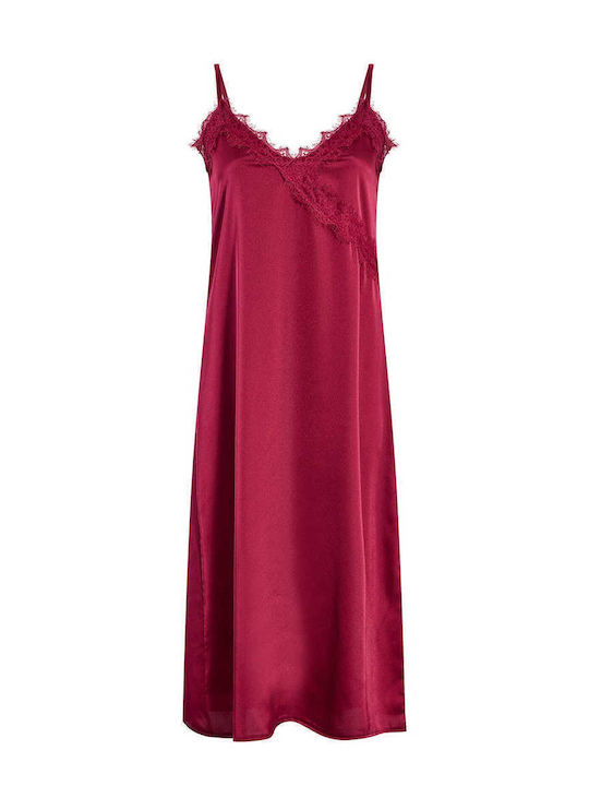 Celestino Damenkleid Midi Satin Mit Spitze Burgundisch