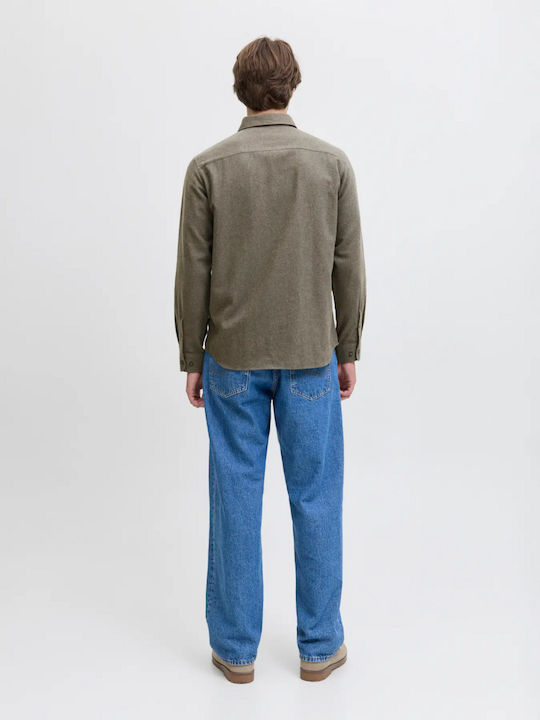 Long-sleeved Flannel Shirt Khaki