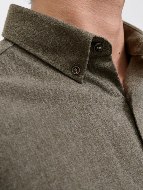 Long-sleeved Flannel Shirt Khaki