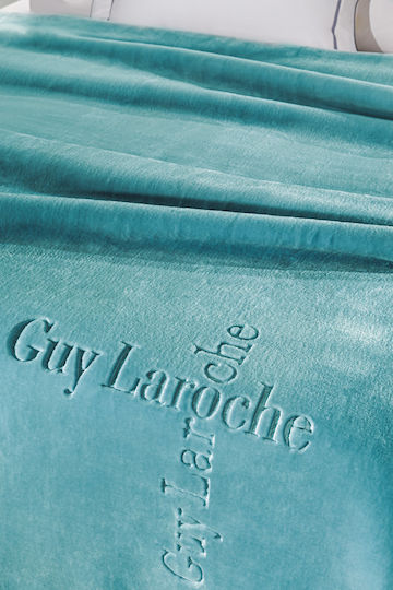 Guy Laroche Logo Pătură Catifea Simplă 160x220 cm Albastru Petrol