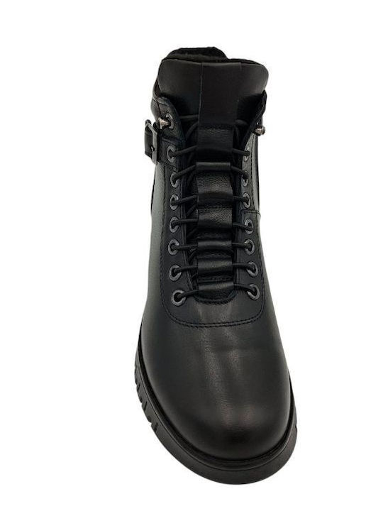 Leder Stiefeletten Damen mit Pelz Schwarz
