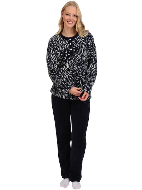 Lydia Creations Winter Women's Pyjama Set Dark Blue