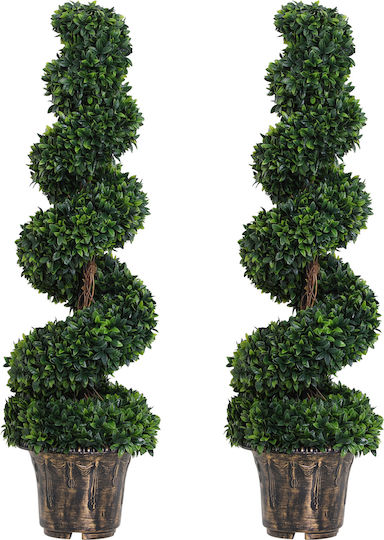 Outsunny Set of 2 Artificial Boxwood Spiral Plants for Indoor Outdoor Spaces Pot Ø32x120 cm Green 844-265v01