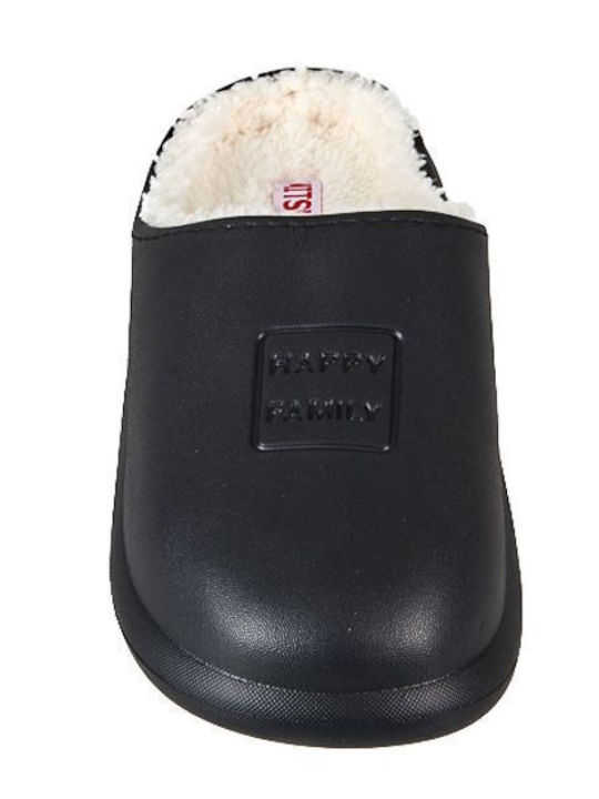 Men's Slippers with Fur Black