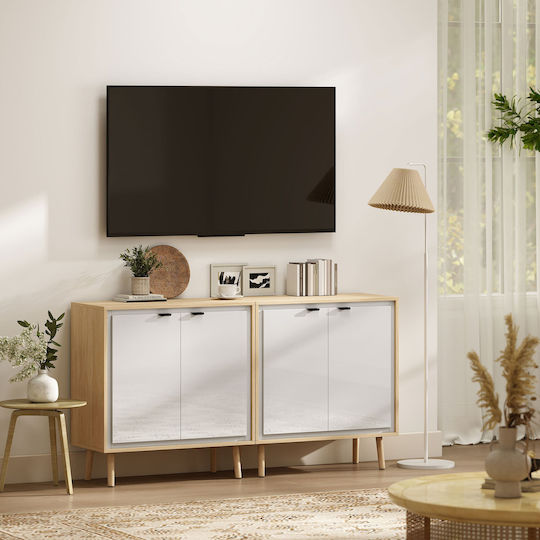 Sideboard Wooden Glossy White and Oak 72x35x77cm