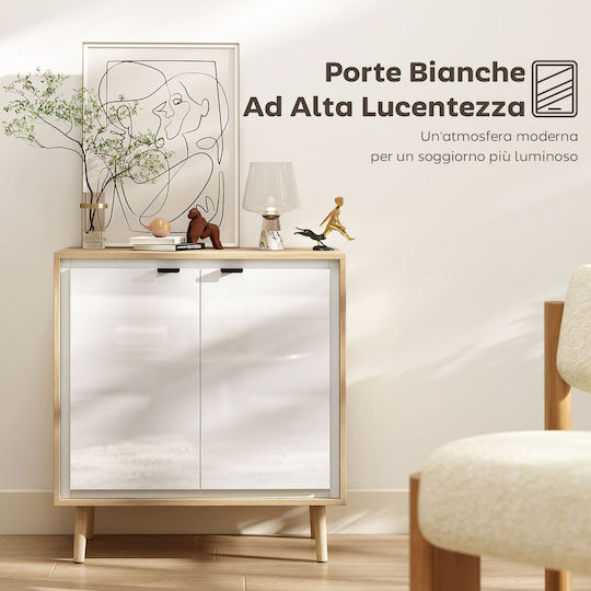 Sideboard Wooden Glossy White and Oak 72x35x77cm