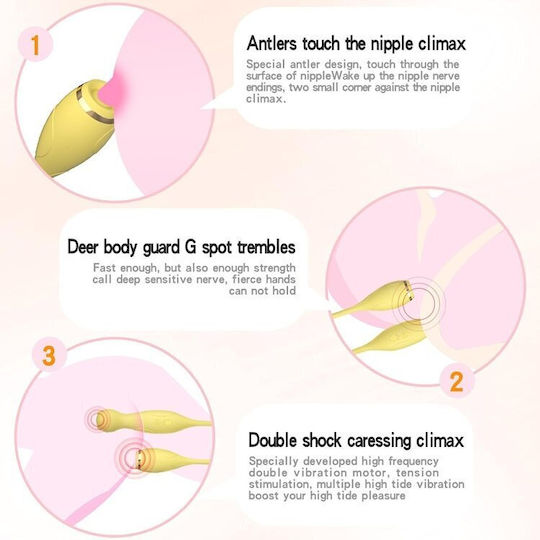 Smd Lilo Kinky Cat Dual-head Clitoral Stimulator Bullet & Egg Vibrator 10 Vibrations Yellow