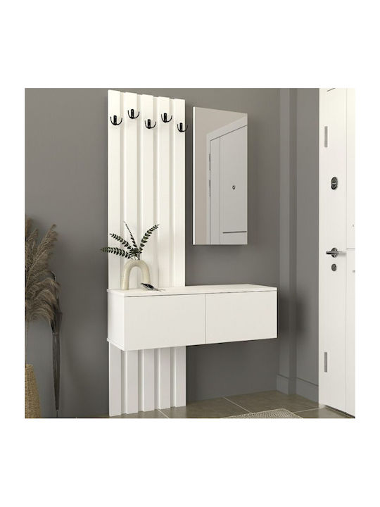 Eingangsmöbel mit Spiegel & Garderobe White 100x35x196.7cm