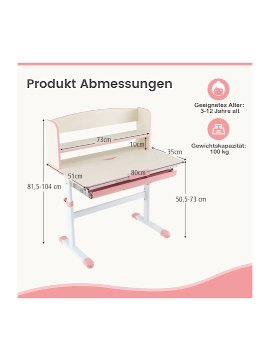 Kids Desk made of Melamine Pink 80x51x104cm