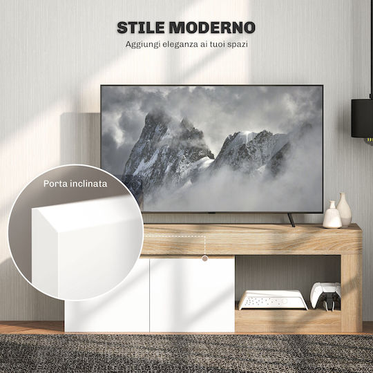 White And Wood-Coloured TV Stand M140xL40xH48cm