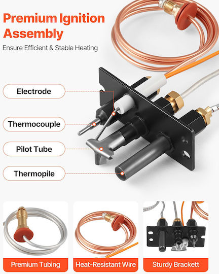 Vevor Gas Pilot Assembly Oe 485-510a 4021-736 2103-010 Gas Fireplace Pilot Assembly Kit Natural Gas Ignition Replacement Compatible Models Quadra-fire Heat & Glo Heatilator Black