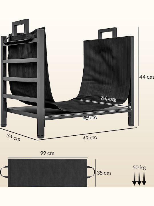 Outsunny Outdoor Indoor Firewood Rack Steel Carrying Bag Oxford Fabric 600d 49x34x44 Cm Black 842-355v00bk