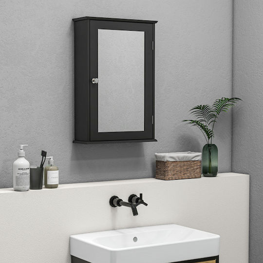 Kleankin Rectangular Bathroom Mirror Touch from MDF with Shelf & Cabinet 41x14cm Black