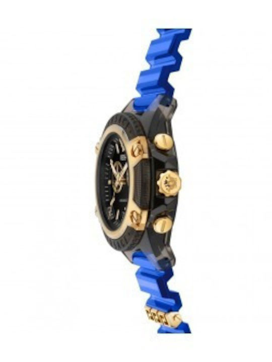Versace Icon Damen Uhr Chronograph mit Blau Kautschukarmband
