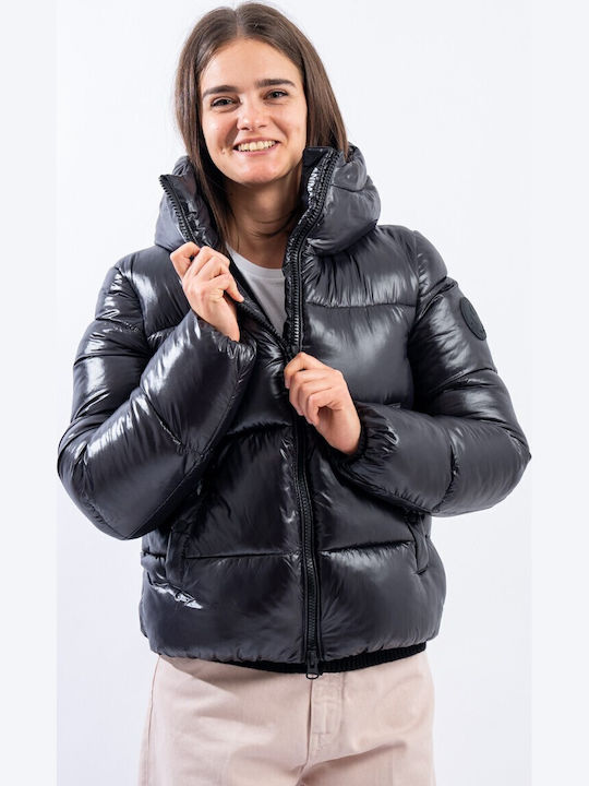 Women's Long Puffer Jacket Waterproof and Windproof for Winter with Hood Black