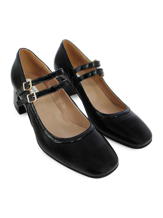 Leather Black Medium Heels