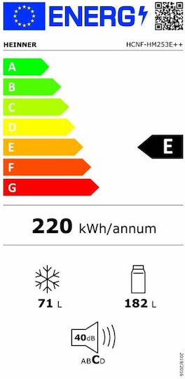 Heinner Kühl-Gefrierkombination 253Es NoFrost H180xB54xT60cm. Weiß HCNF-HM253E++