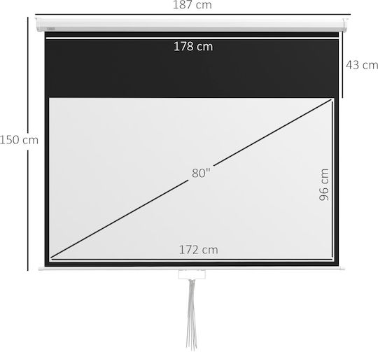 HomCom Οθόνη Προβολής Projector Οροφής με Λόγο Εικόνας 16:9 172x96cm / 80"