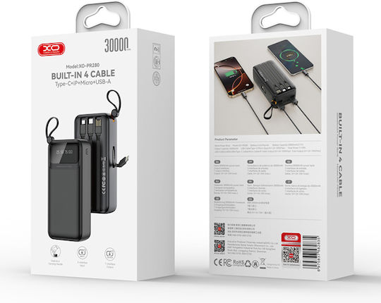 XO PR280 Power Bank 30000mAh 10W with 4 USB-A Ports Power Delivery Black