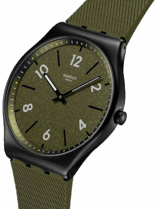Swatch Swatch Γυναικείο Ρολόι Μπαταρίας με Πράσινο Καουτσούκ Λουράκι