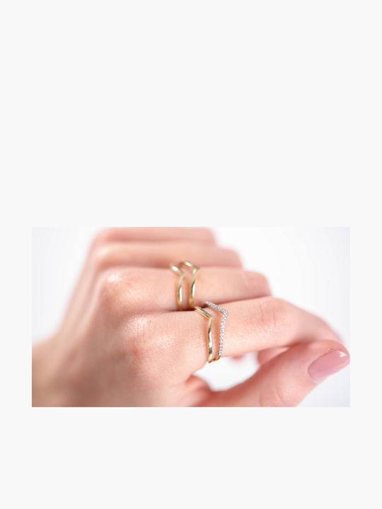 Lunaorocreations Damenring V Zirkon Steine Gelbes Gold 14k