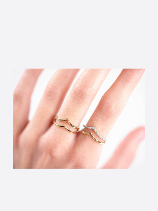 Lunaorocreations Damenring V Zirkon Steine Gelbes Gold 14k