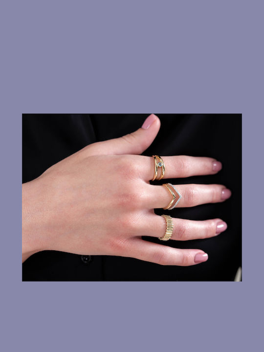 Lunaorocreations Damenring V Zirkon Steine Gelbes Gold 14k