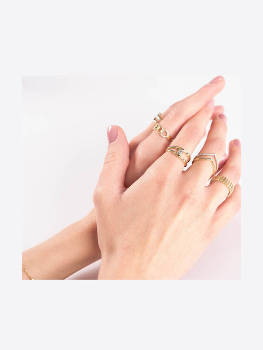 Lunaorocreations Damenring V Zirkon Steine Gelbes Gold 14k