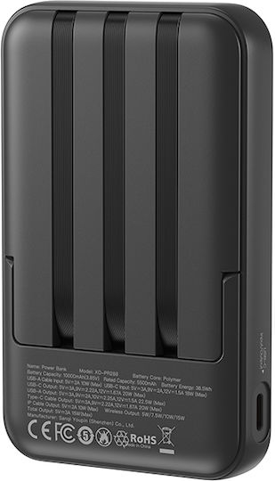 XO PR288 Power Bank 10000mAh 15W Μαύρο