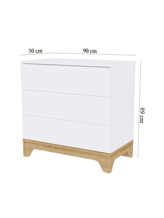 Βρεφική Συρταριέρα με 3 Συρτάρια Λευκή 90x50x89cm