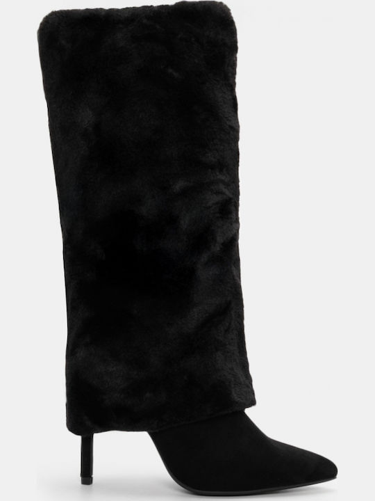 Damenstiefel mit hohem Absatz & Gummizug Schwarz