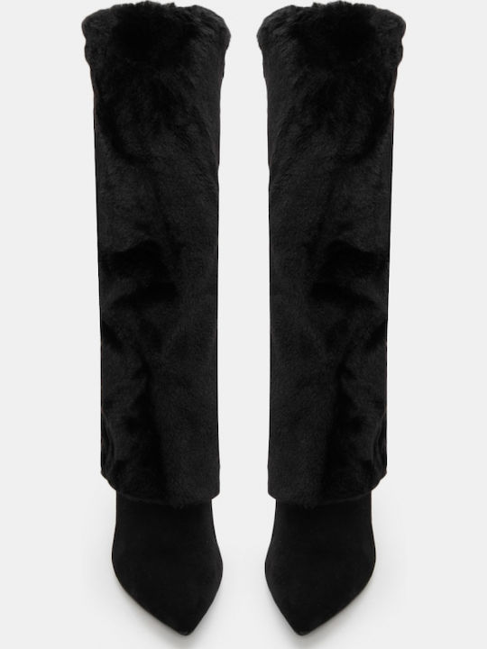Damenstiefel mit hohem Absatz & Gummizug Schwarz