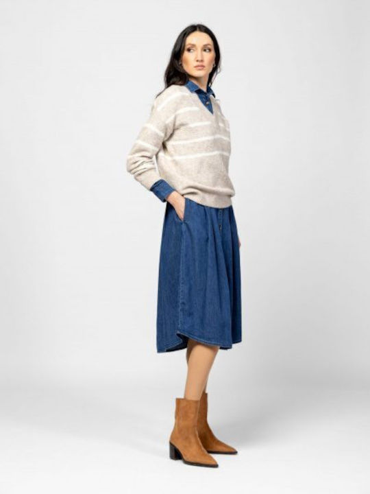 Damen Pullover mit V-Ausschnitt Gestreift Beige